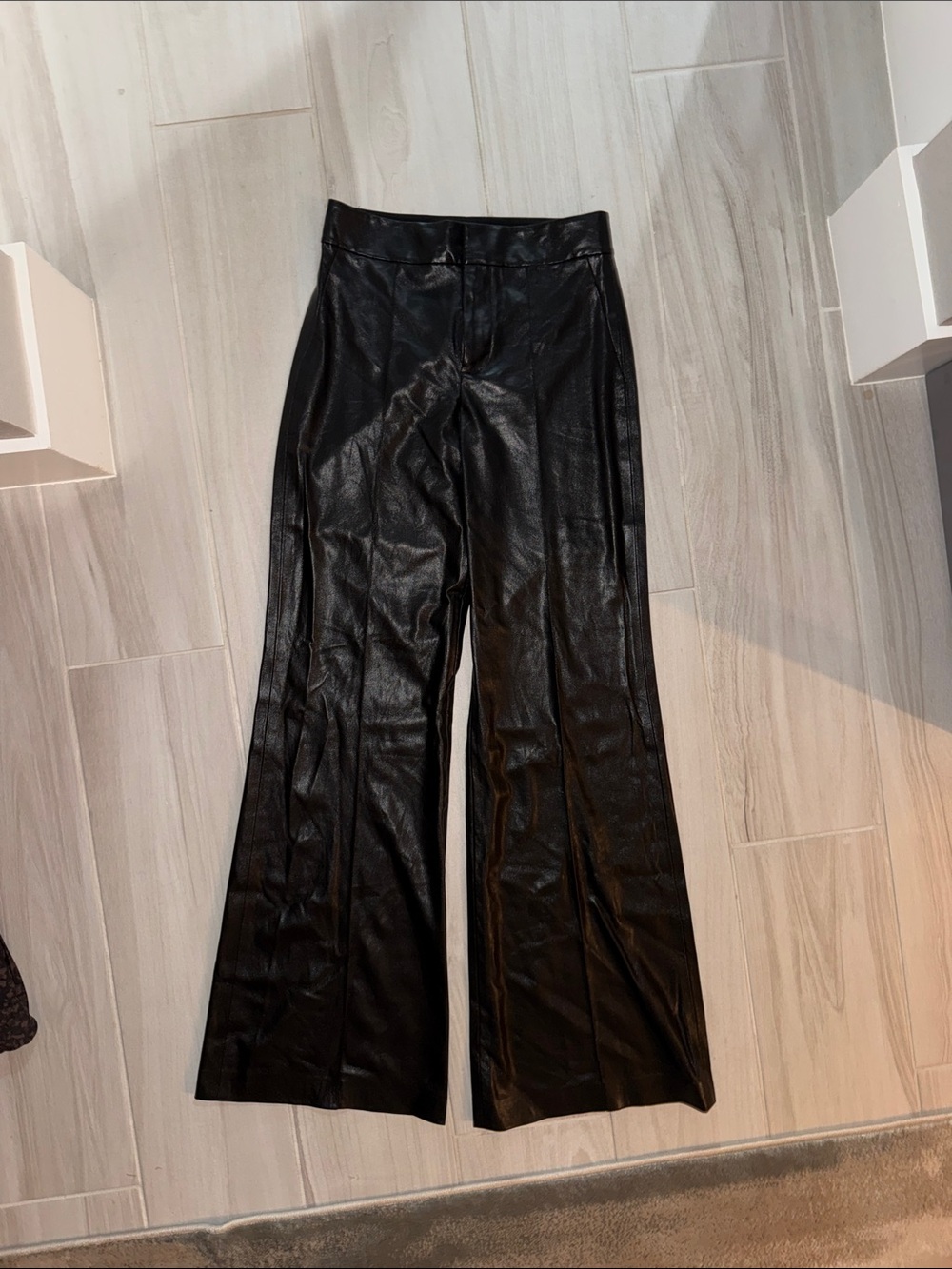 Alice + Olivia Black Faux Leather Wide-Leg Jeans